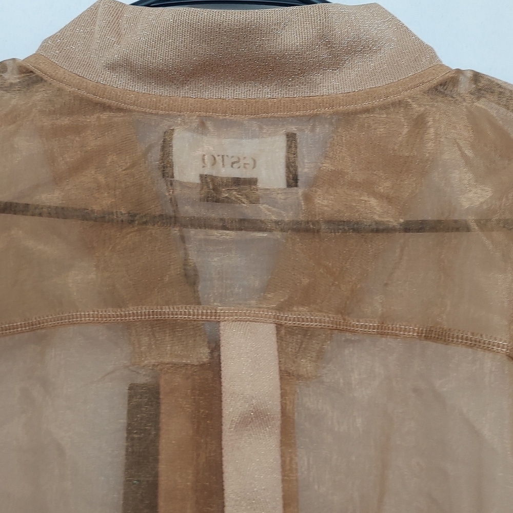 GSTQ Sheer Metallic Gold Jacket Womens Size 3X NWT Travel Vacation Office Preppy - Picture 9 of 16